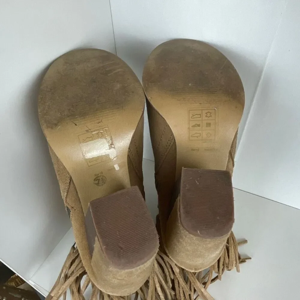 DV by Dolce Vita Suede Fringe Trim Open Toe Booties 7.5